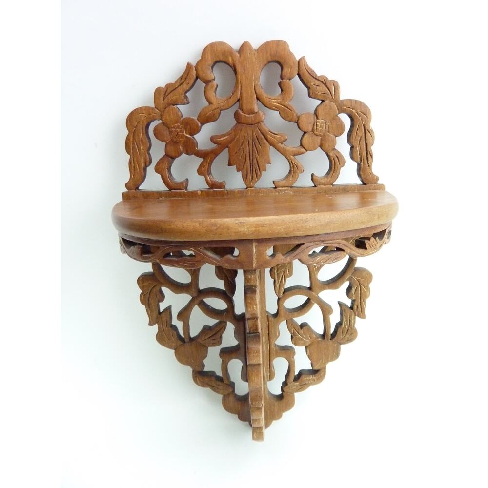 Vintage Wood Wall Display Plant Stand Shelf Ornate Cutout Handmade